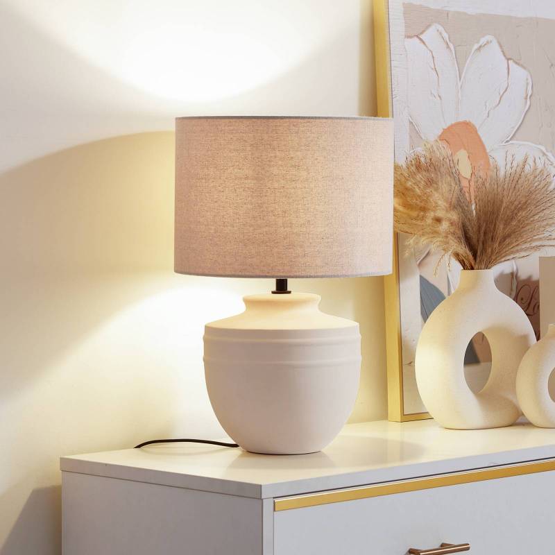 Lindby Tischleuchte Thalassia, beige, Ø 30 cm, Keramik von LINDBY