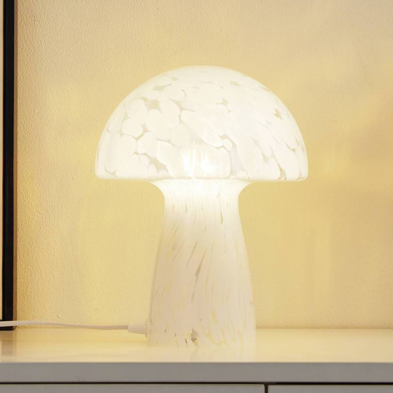 Lindby Tischleuchte Hubi, weiß, Glas, Ø 22 cm, Pilzform von LINDBY