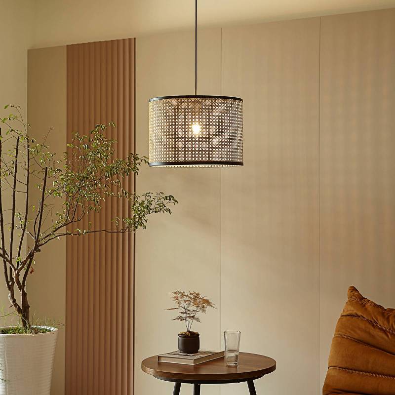 Lindby Hängeleuchte Yaelle, Ø 40 cm, Rattan, schwarz, E27 von LINDBY