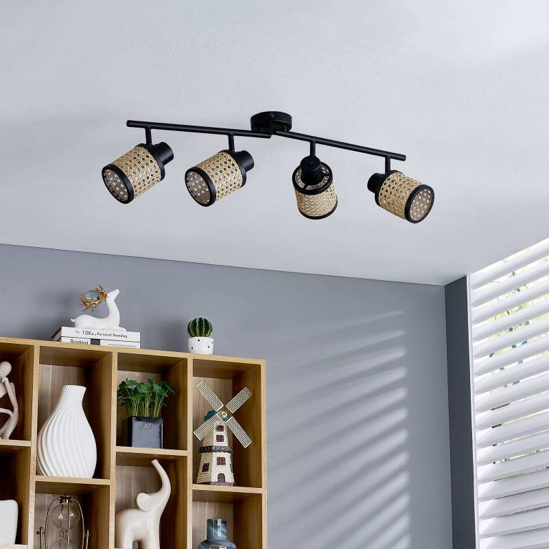 Lindby Spot Yaelle, 76 cm, 4-flg., Rattan, schwarz, E27 von LINDBY