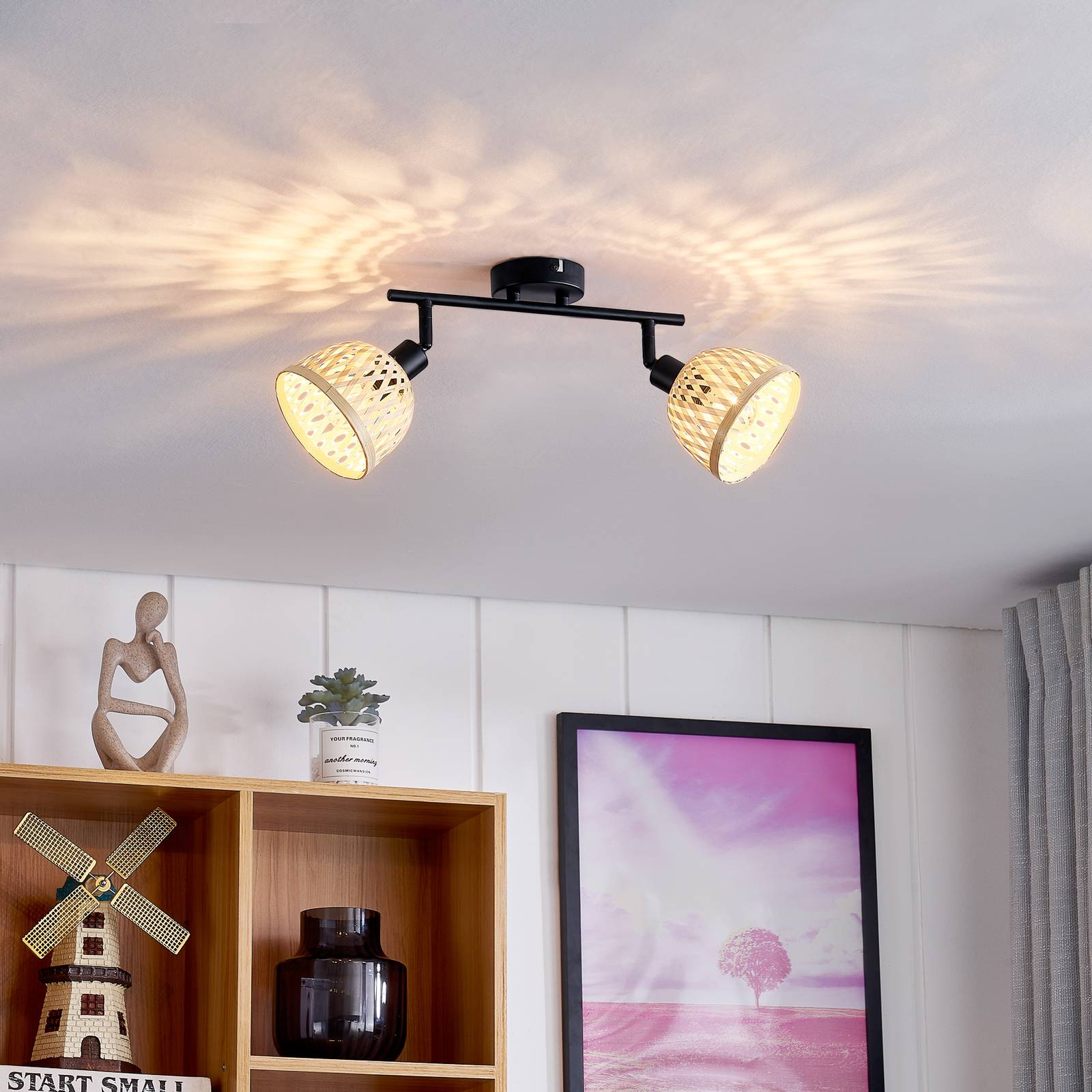 Lindby Deckenspot Youstin, 30 cm lang, Bambus, 2-flg., E14 Lindby Deckenspot Youstin, 30 cm lang, Bambus, 2-flg., E14 von LINDBY