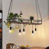 [NEUWERTIG] B-Ware Lindby Hängelampe Pendelleuchte Kirista Schwarz Holz 5 Flg 100 Cm E27 von LINDBY