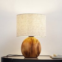 [NEUWERTIG] B-Ware Lindby Tischleuchte Lampe Mayumi Holz Textil E27 Höhe 31 Cm von LINDBY