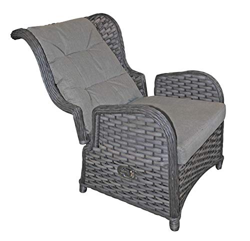 LINDER EXCLUSIV Garten Relaxsessel aus Rattan grau mit Ottomane von LINDER EXCLUSIV