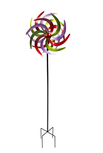 LINDER EXCLUSIV XXL Doppelwindrad Windrad Garten Dekoration Windspiel Metall 140 cm Ø 38 cm 4 Farben (rot blau grün) von LINDER EXCLUSIV