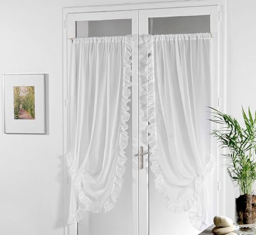 LINDER 0390/10/501 Bonne Femme Vorhang für Gardinenstangen, einfarbig, Leinen, Weiß, 2 Stück, 95X150 von LINDER
