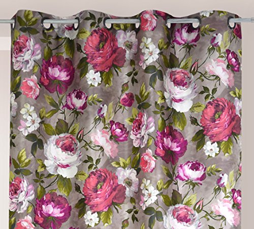 LINDER 0669/79/49877/377FR/150 x 260 Fantaisie Vorhang Kunstdruck Blume Polyester Mehrfarbig 150 x 260 cm von LINDER