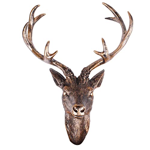 LINDER Hirschgeweih Hirschkopf Geweih 10-Ender in Bronze-Optik, Wanddeko für Wohnzimmer, 51 x 60 cm von LINDER