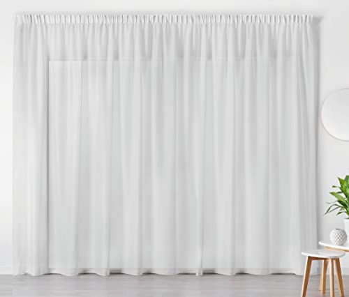 LINDER Vorhänge für den Innenbereich, transparent, elegant, für Fenster, Polyester, Leinen, weiß, Kräuselband, Maße: 240 x 240 cm, ideal für Wohnzimmer, Schlafzimmer, Küche von LINDER