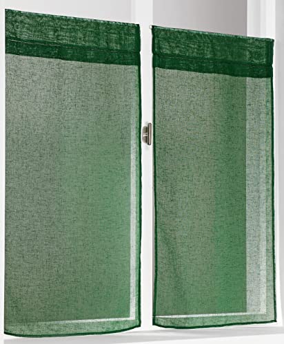 Linder 1 Paar Vorhänge Kaolin, Hellstich, Tannengrün, mit Stangendurchzug, 45 x 90 cm von LINDER