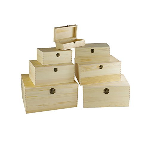 Linder Holztruhen 7er-Set Holzboxen Schatzkisten Holzschatullen Holzkisten 40x30x20cm von LINDER
