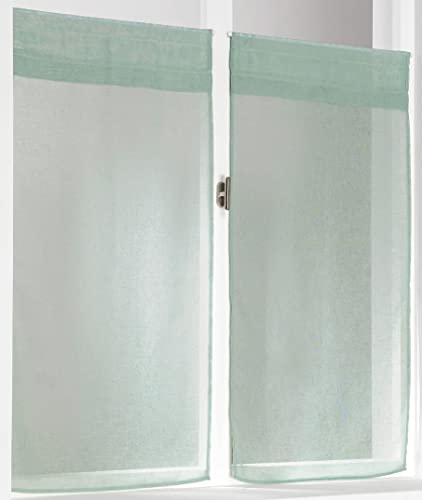 Linder Kaolin Scheibengardine, gerade, Heller Punkt, Farbe Wassergrün, mit Stangendurchzug, 60 x 120 cm, 1 Paar von LINDER