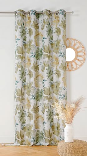 Linder Vorhang, Aquarell, naturfarben und Grün, mit Ösen, 145 x 260 cm von LINDER