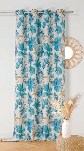 Linder Vorhang Aquarell, mit Ösen, 145 x 260 cm, naturfarben und blau von LINDER