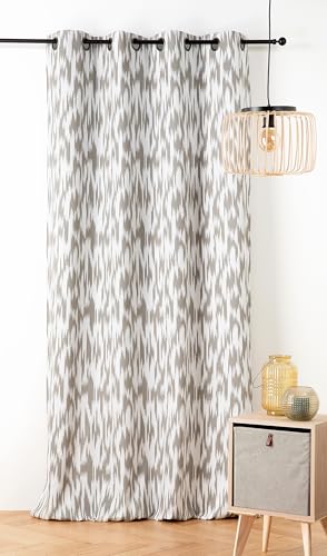 Linder Vorhang mit Ikat-Motiv – Upcycle-Stoff – Ethno-Stil – Ösen – Farbe Beige Taupe – Maße 140 x 280 cm – 67% Polyester, 31% Baumwolle, 2% andere Fasern – Kollektion Ikat von LINDER