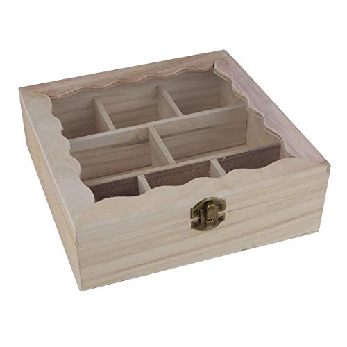 Teebeutelbox Holz natur 8Fächer 20x20x6,7cm Sichtdeckel dekorative Teekistchen von LINDER