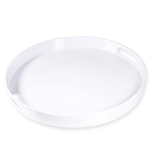 LINDLEMANN Serviertablett – großes rundes Tablett aus Melamin, weiß – stark und stabil mit integrierten Griffen für einfache Handhabung – schönes glänzendes Finish, elegant und edel (weiß, 43.2 cm) von Lindlemann