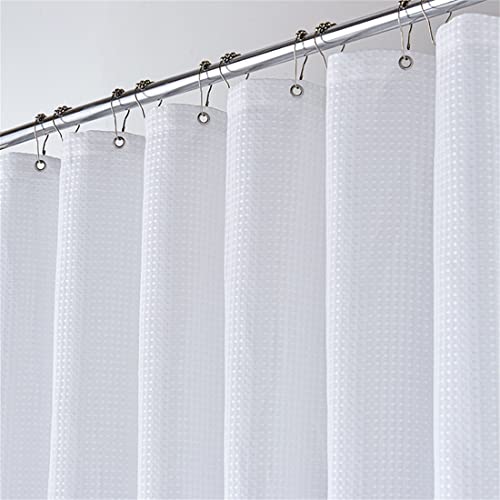 Lindong Premium Waffel Stoff Duschvorhang 240x200cm Wasserabweisend Anti-Schimmel Badezimmervorhang, Weiß 180x200cm von LINDONG