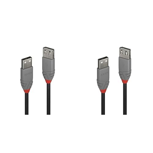 LINDY 36701 0.5m USB 2.0 Typ A Verlängerungskabel, anthra Line Anthrazit, 1 Stück (Packung mit 2) von LINDY