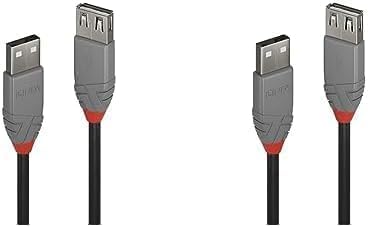 LINDY 36701 0.5m USB 2.0 Typ A Verlängerungskabel, anthra Line Anthrazit, 1 Stück (Packung mit 2) von LINDY