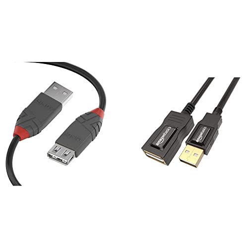 LINDY 36703 2m USB 2.0 Typ A Verlängerungskabel, Anthra Line Anthrazit & Amazon Basics 7GV4 USB 2.0 A-Stecker auf A-Buchse Verlängerungskabel (1 m), Schwarz von LINDY