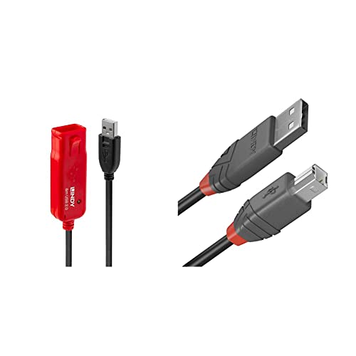 LINDY 42780 - USB 2.0 Aktiv-Verlängerung Pro - 8m & 36671 0, 5m USB 2.0 Typ A an B Kabel, anthra Line Anthrazit von LINDY