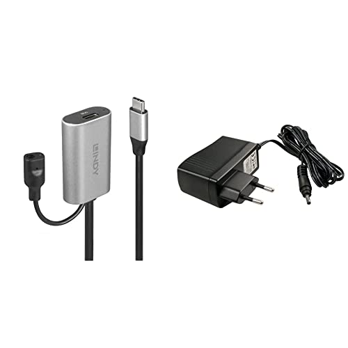 LINDY USB 3.1 Aktiv-Verlängerung Typ C/C M/F 5m & 70227 Euro-Steckernetzteil 5V DC 2A Level VI mit Mini-DC Rundstecker 3 44317 35mm, schwarz von LINDY