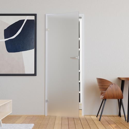 Glastür Komplettset mit Beschlag 709 x 1972 mm Milchglas weiß - Glastüren aus ESG Glas 8mm satiniert - Innentür Glas mit Türgriff Edelstahl eckig Profilzylinder vorgerichtet DIN links Glastür Komplettset mit Beschlag 709 x 1972 mm Milchglas weiß - Glastüren aus ESG Glas 8mm satiniert - Innentür Glas mit Türgriff Edelstahl eckig Profilzylinder vorgerichtet DIN links von LINEA GLAS DESIGN