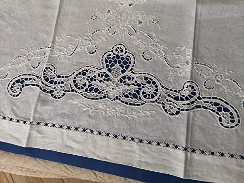 Handtücher 1 + 1 aus reinem Leinen, Stickerei Burano di Venedig komplett von Hand von LINEA ITALIANA RICAMI A MANO