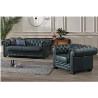 Chesterfield Garnitur 3+1 - Büffelleder - Graugrün - BRENTON von LINEA SOFA