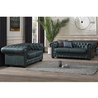 Chesterfield Garnitur 3+2 - Büffelleder - Graugrün - BRENTON von LINEA SOFA