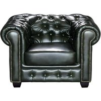 Chesterfield Ledersessel - Büffelleder - Schwarzgrün - BRENTON von LINEA SOFA