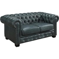 Chesterfield Ledersofa 2-Sitzer - Büffelleder - Graugrün - BRENTON von LINEA SOFA