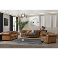 Chesterfield Ledersofa 2-Sitzer - Büffelleder - Karamellbraun - BRENTON von LINEA SOFA