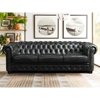 Chesterfield Ledersofa 4-Sitzer - Büffelleder - Schwarzgrün - BRENTON von LINEA SOFA