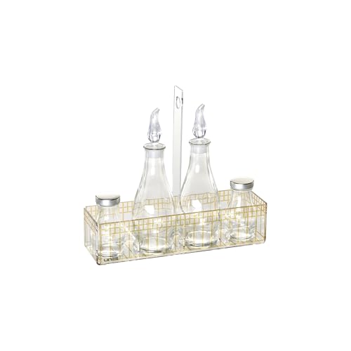 LINEE Recanati Heritage Menage Essig-Öl Salz Pfeffer aus PMMA und Glas - dekoratives Tischdesign - 5 Varianten - Made in Italy (Gold) von LINEE