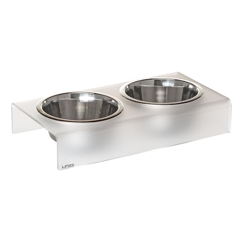 LINEE Recanati Mascotas erhöhter Schüsselhalter aus PMMA und Aluminium – ergonomischer Ständer für Schüsseln, modernes Design – Made in Italy (transparent satiniert, klein 38 x 21 x 7 cm) von LINEE