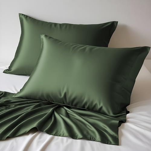 LINENWALAS 100% Organic Bamboo Pillowcase Avocado Green Set of 2 | Pillowcases 80x80 cm | Bed Linen | Anti Allergy Sufferer Cooling Luxury Bamboo Pillow Cases von LINENWALAS