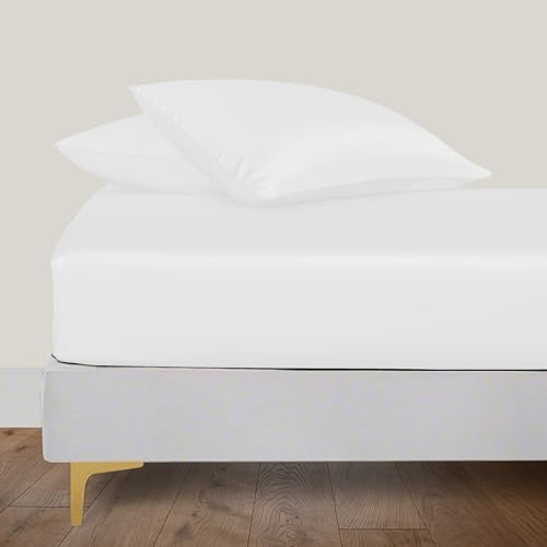 LINENWALAS 100% Organic Bamboo Silk Fitted Sheet 200x200 cm, Deep Pocket up to 40 cm Soft, Oeko-Tex Certified Cooling Bamboo Bedding Set Fitted Sheet with Pillowcase (White) von LINENWALAS