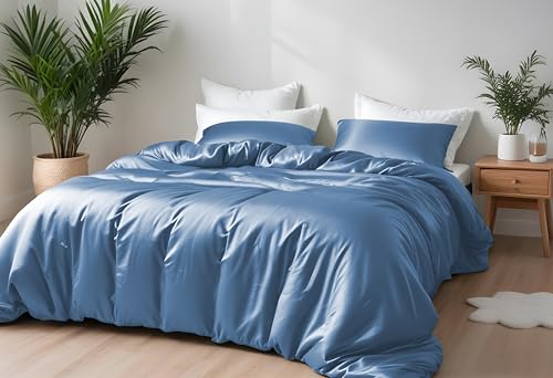 LINENWALAS Bamboo Bed Linen Set, Premium Bamboo Silk Duvet Cover Set with Pillowcase, 2-Piece Bedding Set, 135 x 200 cm Luxury, Soft, Cooling Quilt Cover (Bahamas Blue) von LINENWALAS