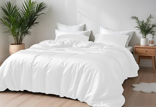 LINENWALAS Bamboo Bed Linen Set, Premium Bamboo Silk Duvet Cover Set with Pillowcase, 2-Piece Bedding Set, 135 x 200 cm Luxury, Soft, Cooling Quilt Cover (White) von LINENWALAS