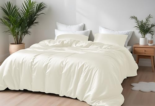 LINENWALAS Bamboo Bed Linen Set, Premium Bamboo Silk Duvet Cover Set with Pillowcase, 2-Piece Bedding Set, 155 x 220 cm Luxury, Soft, Cooling Quilt Cover (Ivory) von LINENWALAS