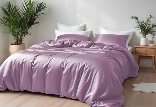 LINENWALAS Bambus Bettwäsche-Set, Premium Bambus-Seide Bettbezug-Set mit Kissenbezug, 3-teiliges Bettwäsche-Set, 200 x 200 cm, luxuriöser, weicher, kühlender Steppdeckenbezug (Flieder) von LINENWALAS