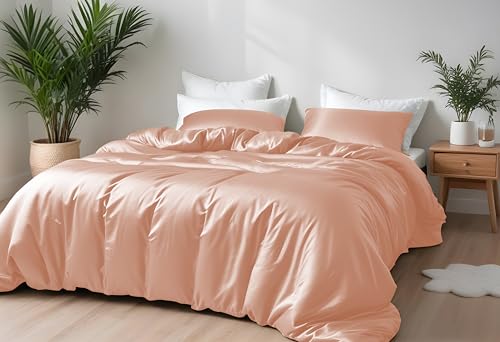 LINENWALAS Bamboo Bed Linen Set, Premium Bamboo Silk Duvet Cover Set with Pillowcase, 3-Piece Bedding Set, 200 x 200 cm Luxury, Soft, Cooling Quilt Cover (Rose Gold) von LINENWALAS