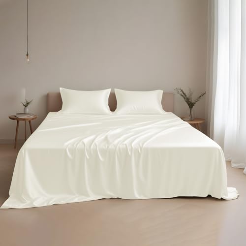 LINENWALAS Bettlaken-Set aus 100 % Eukalyptus-Seide, Doppelbett, luxuriöses Tencel-Lyocell, kühlendes Bettlaken-Set, weicher als ägyptische Baumwolle, natürlicher Feuchtigkeitstransport, antiallergen, von LINENWALAS