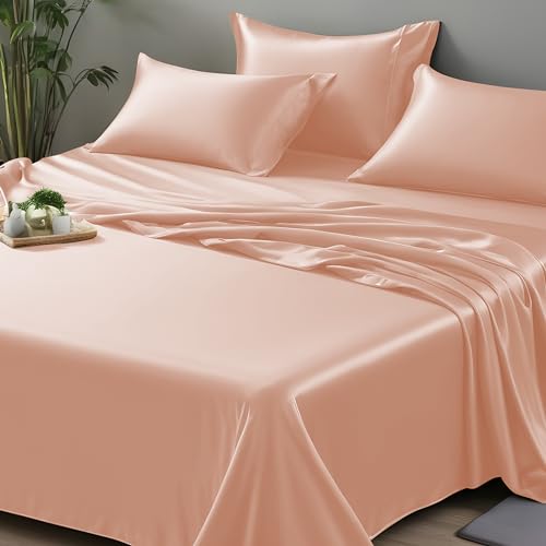 LINENWALAS Bettlaken für Super-King-Size-Bett, 100 % Bio-Bambus, für Super-King-Size-Bett, weich, kühlend, perfekt für Hautpflege (Super-King-Size-Bett, Roségold) von LINENWALAS