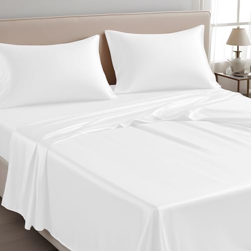 LINENWALAS Bettlaken für kleines Doppelbett, 100 % Tencel, weiche Seide, kühlendes Oberlaken, Lyocell-Bettwäsche, perfekt für Haar und Haut, 220 x 260 cm (weiß, kleines Doppelbett) von LINENWALAS