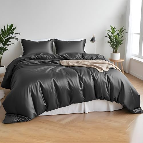 LINENWALAS Bettwäsche-Set, 100 % natürlicher Bambuskern, 4-teilig, 1 Spannbetttuch und 2 Kissenbezüge (Kingsize-Bett, grau) von LINENWALAS