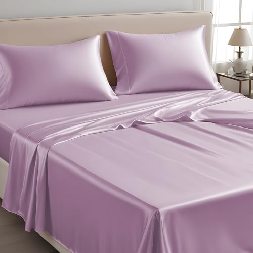 LINENWALAS Nur Bettlaken für Doppelbett, 100 % Tencel, weiche Seide, kühlendes Oberlaken, Lyocell-Bettwäsche, perfekt für Haar und Haut, 230 x 275 cm (Flieder, Doppelbett) von LINENWALAS