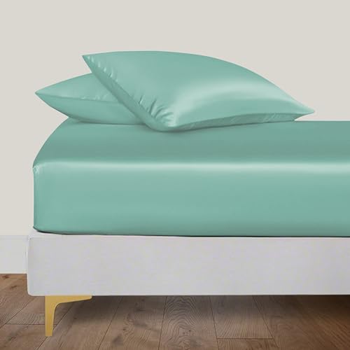 LINENWALAS Organic Vegan Bamboo Silk Fitted Sheet 120x200 cm, Deep Pocket up to 40 cm Soft, Oeko-Tex Certified Cooling Bamboo Bedding Only Fitted Sheet Perfect for Skin (Aqua) von LINENWALAS